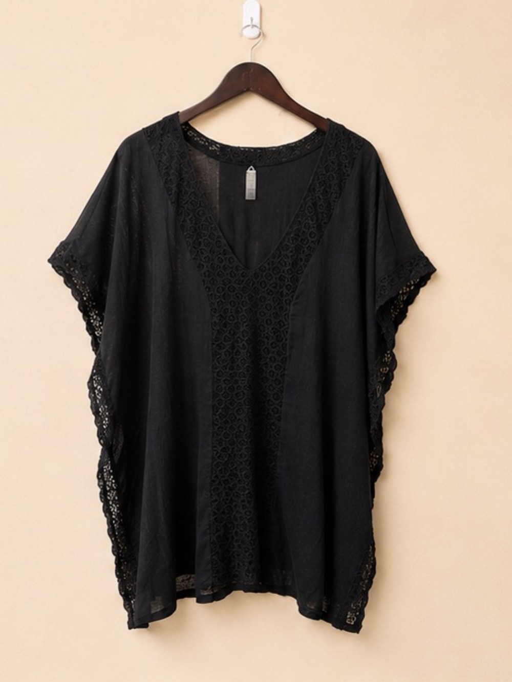 Black Lace-Trim Swim Coverup - Women
